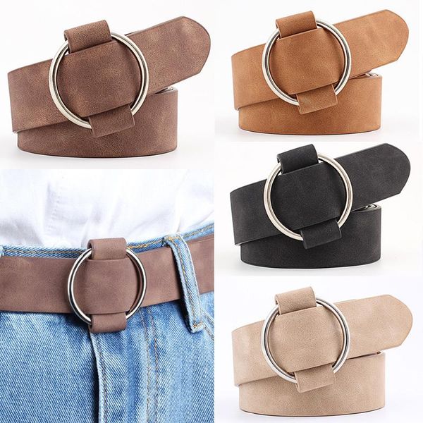 

fashion women leather belt round buckle waistband female leisure jeans wild without pin metal buckle women strap belts, Black;brown