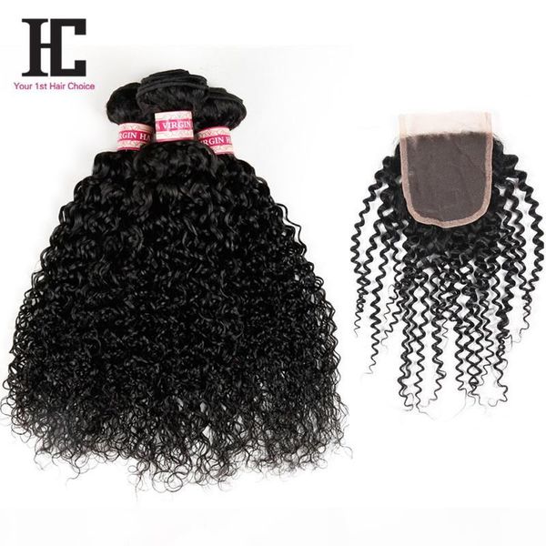 

7a brazilian virgin hair with closure brazilian kinky curly virgin hair with closure 2016 fashion moda hair 3 bundle deals with closure, Black