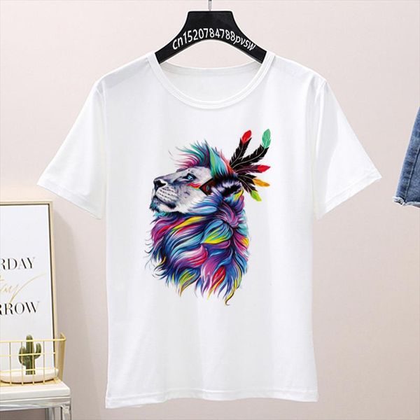 

2020 womens wolf unicorn tiger feather t shirt female funny pink t shirt girl casual animal tshirt streetwear drop shipping, White