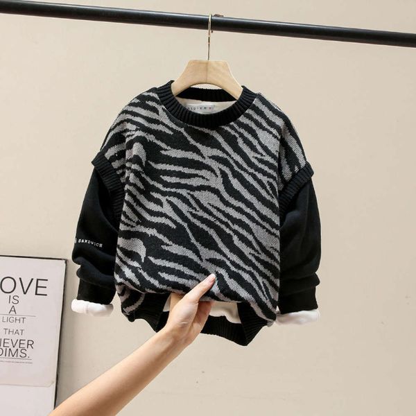 

autumn new boys' winter 2020 plush sweater thickened round neck korean primary and secondary school children's fashion, Black