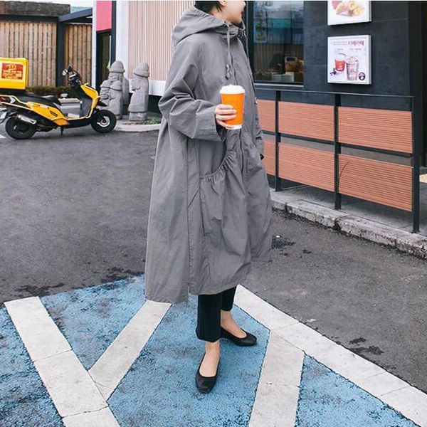

autumn winter new korean long hooded trench coat for women solid color irregular fashion casual zippers coats kg-995, Tan;black