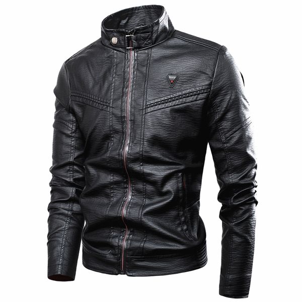 

men spring new vintage punk casual style fleece leather jackets coat men outwear fashion motor & biker faux leather jacket men 201114, Black;brown