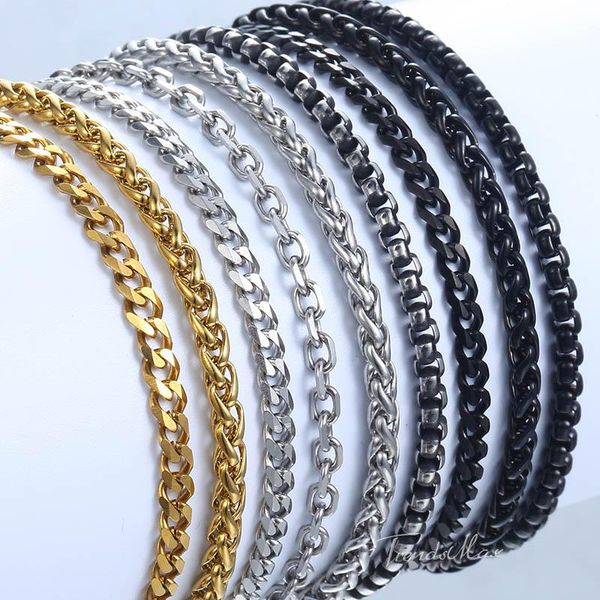 

link, chain 2-3mm bracelets for women men black gold stainless steel curb cuban cable round box braided wheat bracelet kbb13a