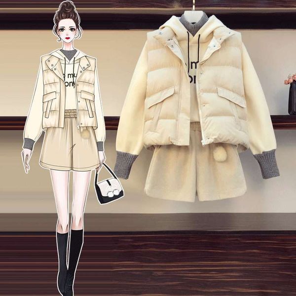 

autumn and winter clothes 2020 new large women's wear foreign style age reducing vest three piece set fat sister show thin suit, Black