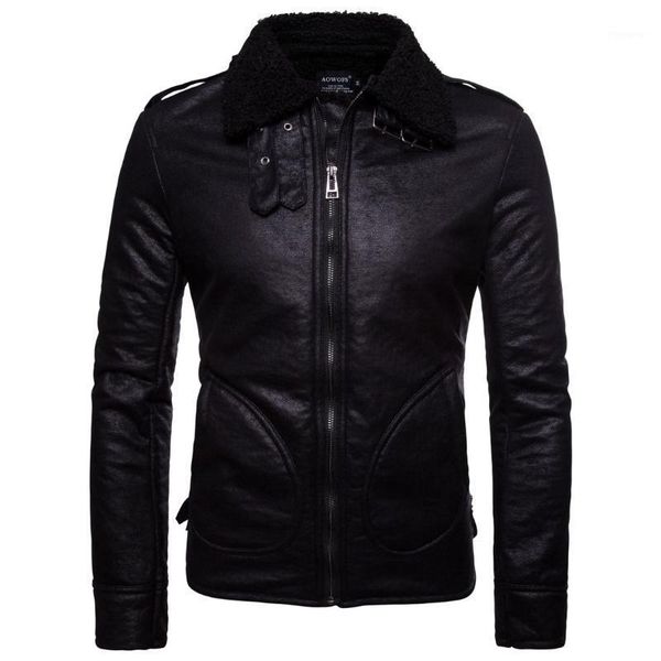 

brand winter leather jacket men faux fur coat men thick biker jacket pu windbreaker coats casual zipper pu leather1, Black