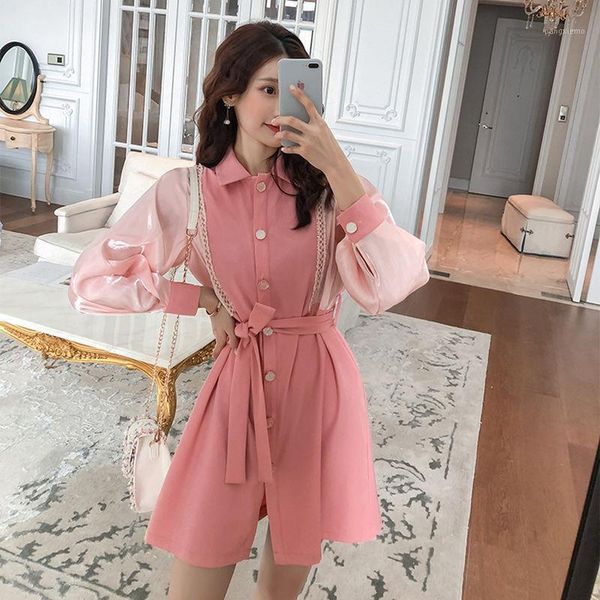 

2020 spring women party dresses lady korean patchwork dress female single breasted a-line bow elegant vestido1, Black;gray
