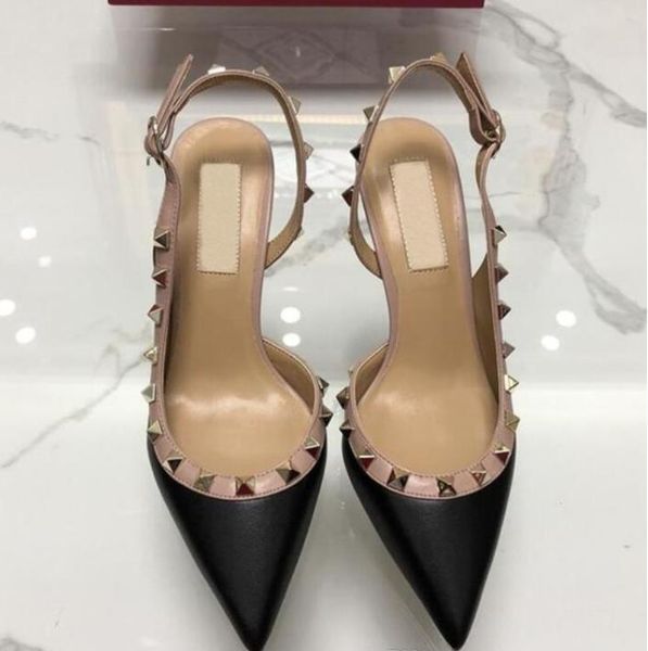 

2020 fashion women pumps casual designer gold matt leather studded spikes slingback high heels saplatform pumps wedding shoes black
