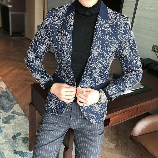 

men's casual embroidery flower suit jacket korean version slim british handsome single suit blezer masculino1, White;black