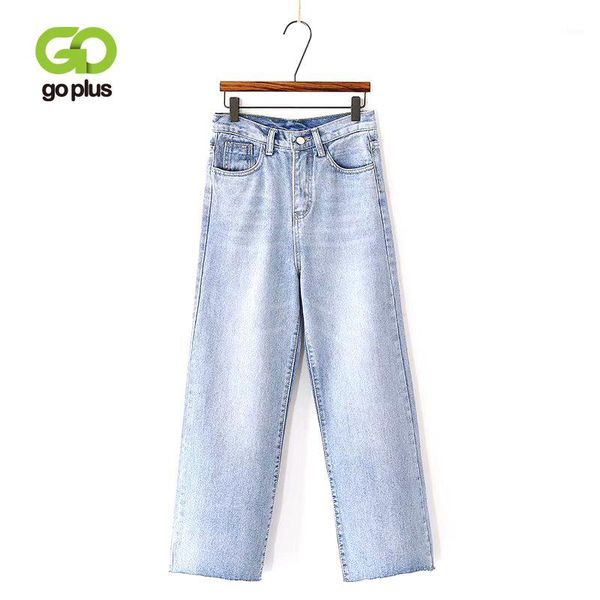

goplus 2020 high waist vintage womens wide leg cowboy pants female warm straight jeans femme full length pants for woman c71751, Blue