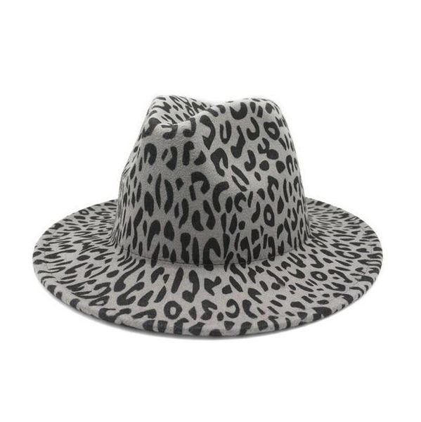 

women's wide brim felt fedora panama hat with leopard belt buckle, Blue;gray