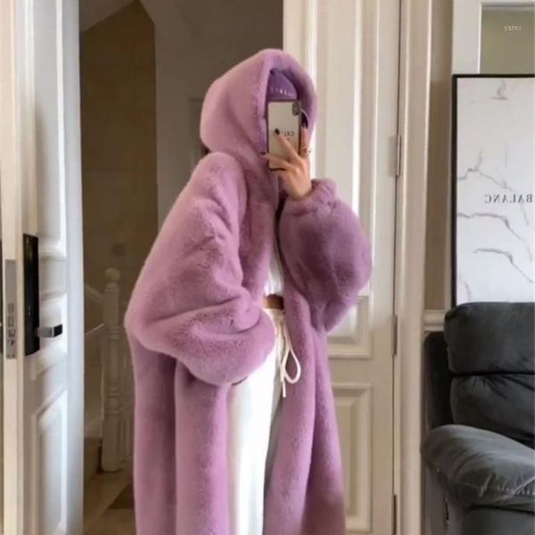 

women 2021 winter new fashion loose solid color jackets female fake rex fur coats ladies hooded faux fur outwears q6151, Black