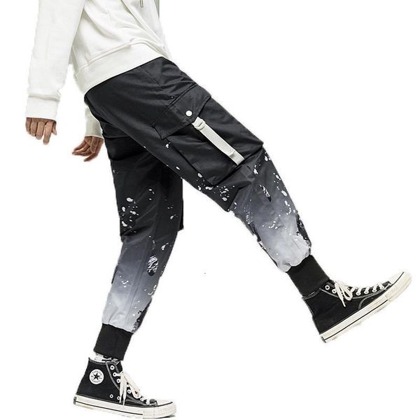

new designer casual men's jogging pants cotton men's pants ribbon fashion 2020 spring streetwear overalls men pants multi-pocket, Black