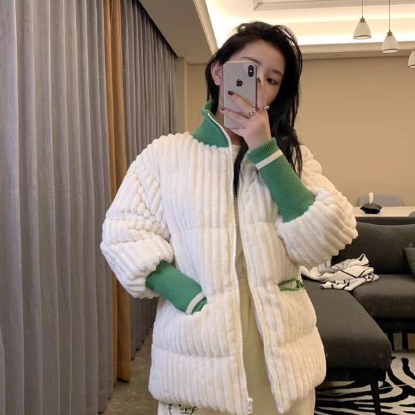

corduroy winter coat women padded parka 2021 green patchwork white puffer jacket korean style bubble jacket fashion loose coat1, Black