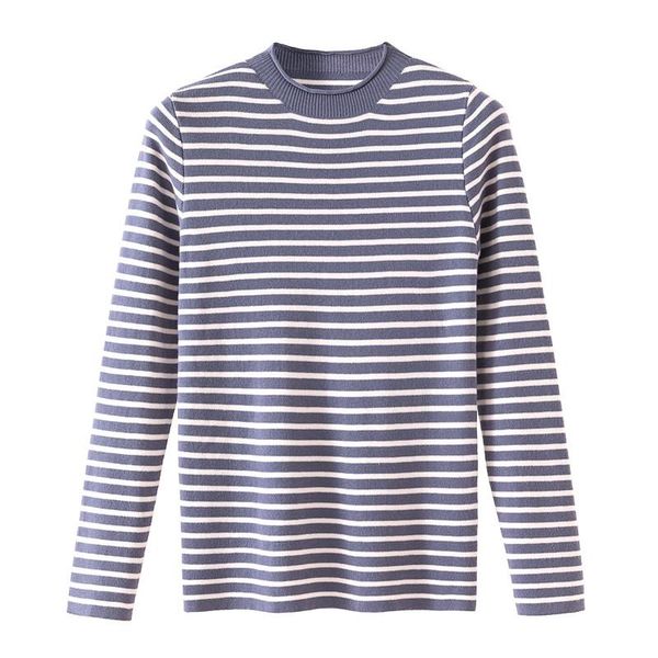 

women blouses fashion 2020 autumn elegant stripe shirts long sleeve o-neck pullover knitting blouse blusas de mujer chemisiers, White