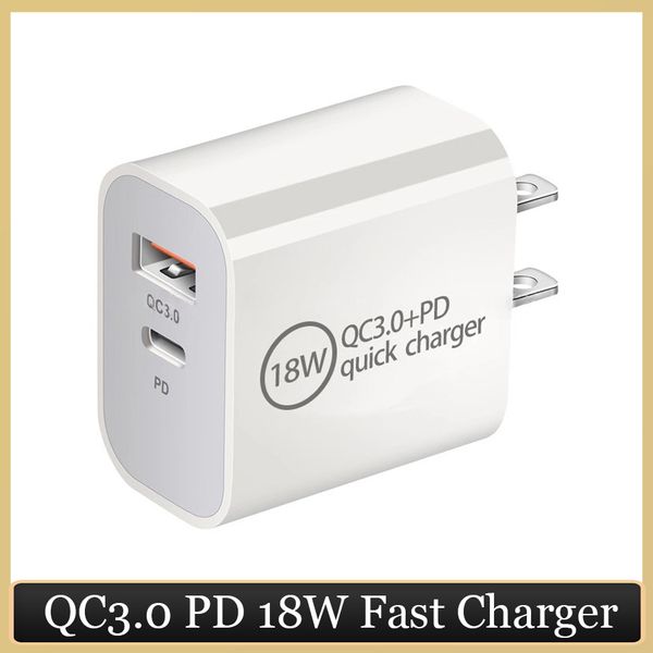 Adattatore di alimentazione QC 3.0 PD 18W per iPhone 12 11 Caricatore rapido per porta USB di tipo C EU US UK AU Plug Caricabatterie rapido sicuro per Samsung Xiaomi Huawei