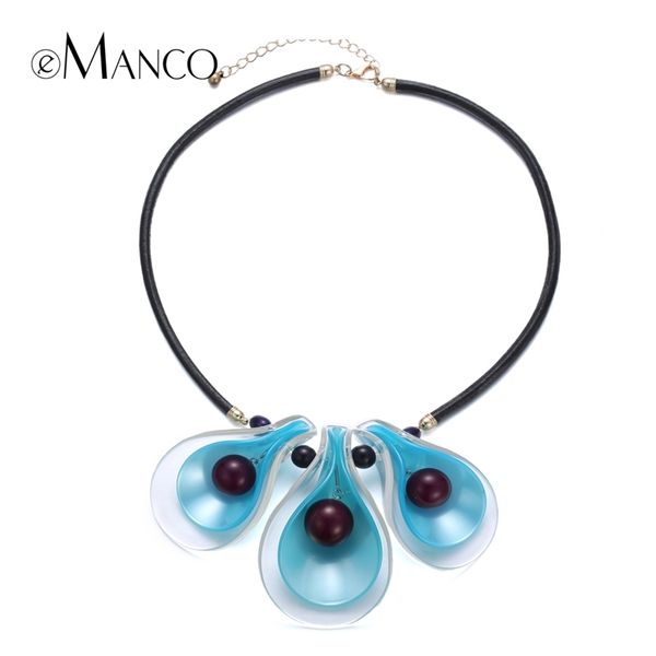

emanco blue acrylic flower pendant resin necklace bead black leather cord necklace women trendy summer jewelry nl13268 y200323, Silver