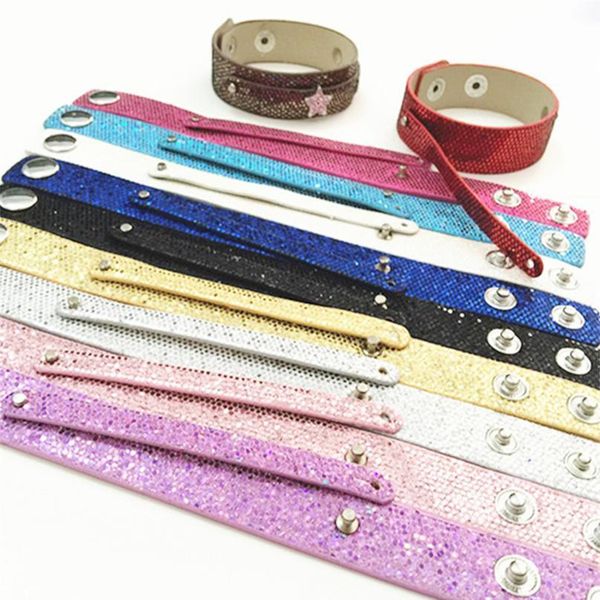 

sales 18+8mm pu leather paillette wristband diy bracelets fit 8mm slide charms slide letters sn jllrkf, Golden;silver