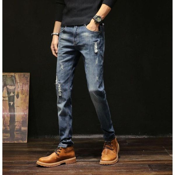 

men's jeans blue straight jeans men ripped fashion men slim ripped