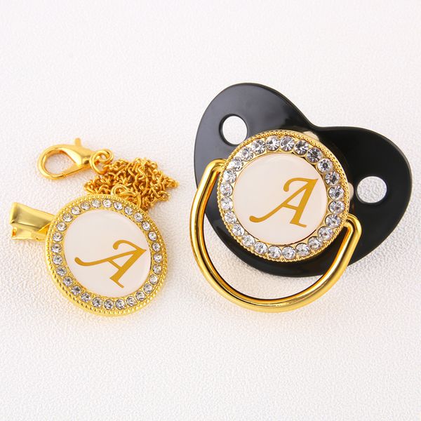 

luxury initial letter a blingbling baby pacifier with chain clip bpa infant toddler baby pacifier silicone nipple soother