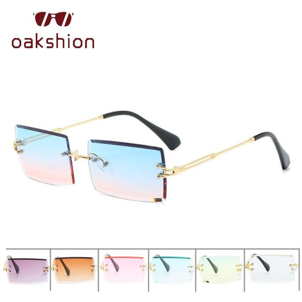 

sunglasses oakshion fashion rimless women 2021 rectangle female sun glasses blue pink frameless trimming square eyewear, White;black