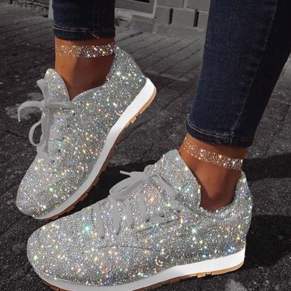 

2021 new mesh sneakers women flat bling autumn vulcanized shoes lace up ladies comfort casual plus size fashion fhv5, Black