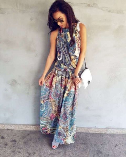 

dress summer bohemian beach ocean print zc2297, Black;gray