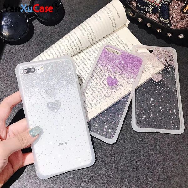

100pcs shining glitter cute love heart pattern phone case for iphone 12 mini 11 pro x xs max xr 6 7 8 plus se2 clear bling cover