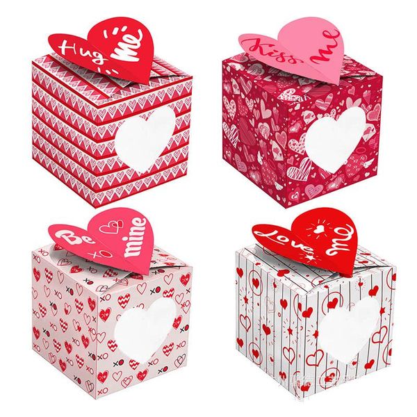 12 pezzi / set Confezione regalo Articoli per feste San Valentino Abbraccio Baciami Scatola regalo biscotto rosa Regali coppia di cartoni animati tridimensionali