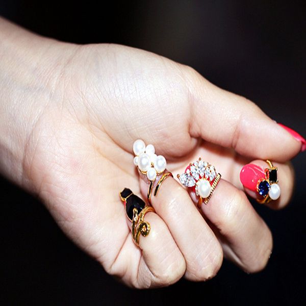 

europe pearl art nail joint combination suit ring set 3set/lot, Silver