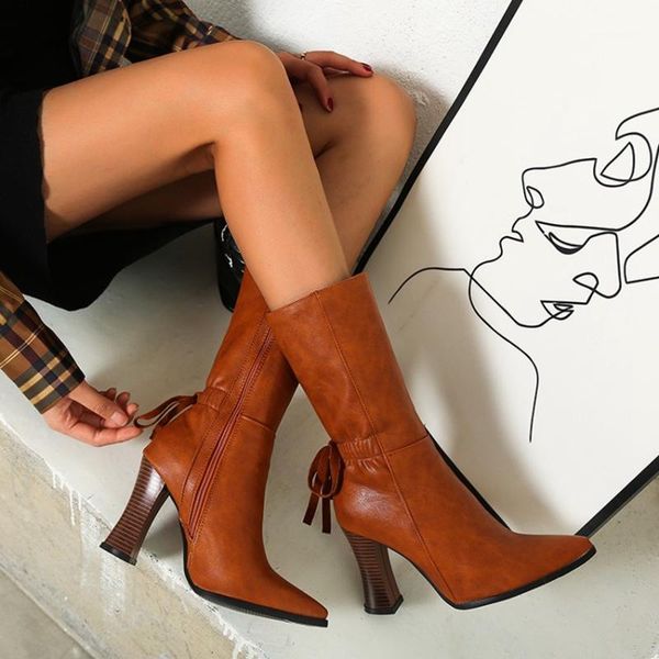 

boots plus size 33-50 elegant black pleated mid-calf women 2021 platform ladies zipper high heels shoes woman t6211
