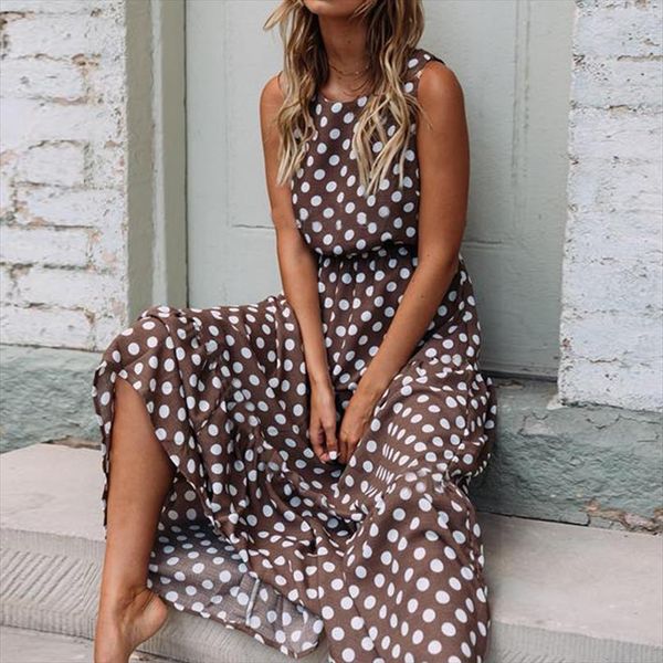 

maxi poyka dot платье женщин boho beach party chiffon летнее платье эластичная талия dot повседневная элегантная длинная, Black;gray