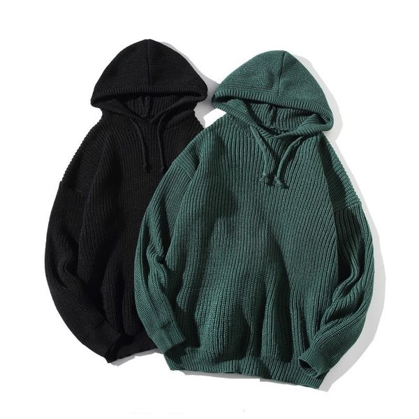 

men new oversized sweater pullover fashion casual knitted pullovers loose hooded jumpers male all-match sweaters coat plus size, White;black