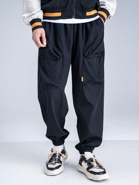 

men letter patched detail slant pockets joggers f3wo#, Black