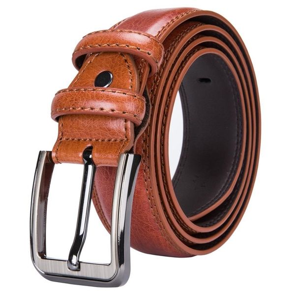 

3.3cm/3.6cm casual men's vintage belt pin buckle cowskin cowboy red brown leather belt for men slim narrow thin leather belts y200520, Black;brown