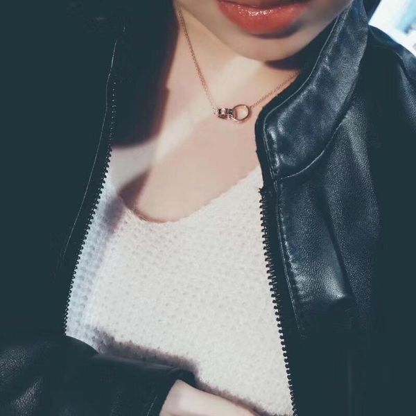 

pendant necklaces love choker necklace women 925 sterling silver rose gold two circle screw jewelry