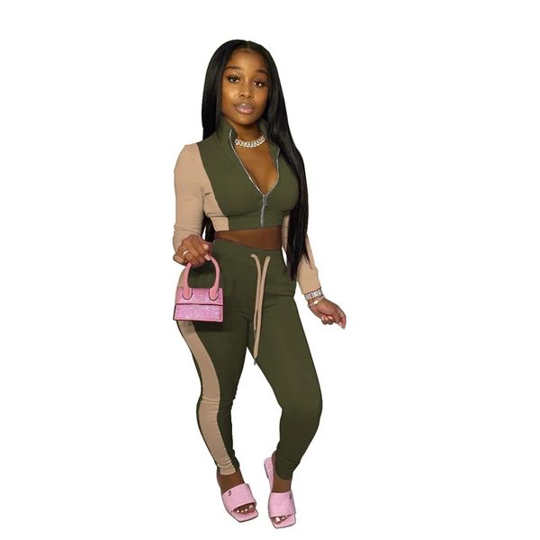 

two piece set women club outfits joggers sweat suits winter clothes fashion zipper pencil pants wholesale, Gray