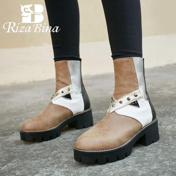 

rizabina new arrival women ankle boots fashion rivets platform winter shoes women warm office lady daily footwear size 34-43, Black