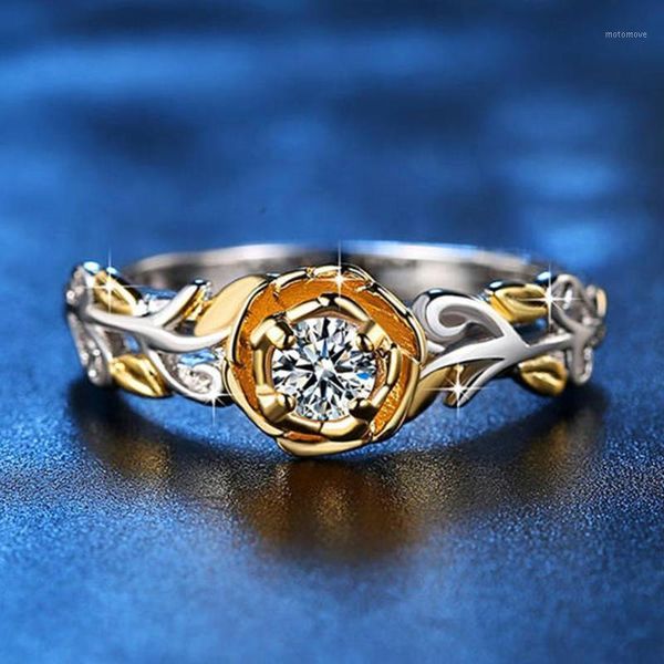 

wedding rings creative rose gold flower cubic zirconia ring twig rope fashion women rhinestone girl simple accessories1, Slivery;golden