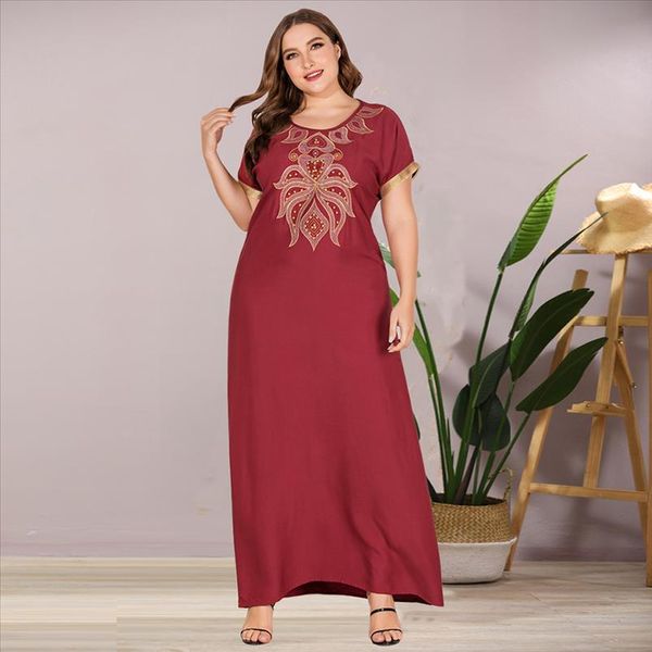 

plus size long dress summer 2021 burgundy loose casual beaded embroidered middle aged amp elderly women maxi dresses new, Black;gray