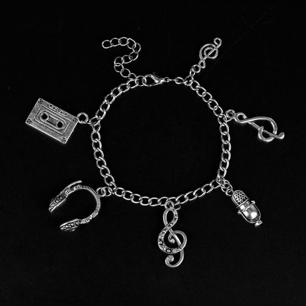 

link, chain dongsheng jewelry 13 thirteen reasons why music sing bracelet headphones microphone musical note wristlet-25, Black