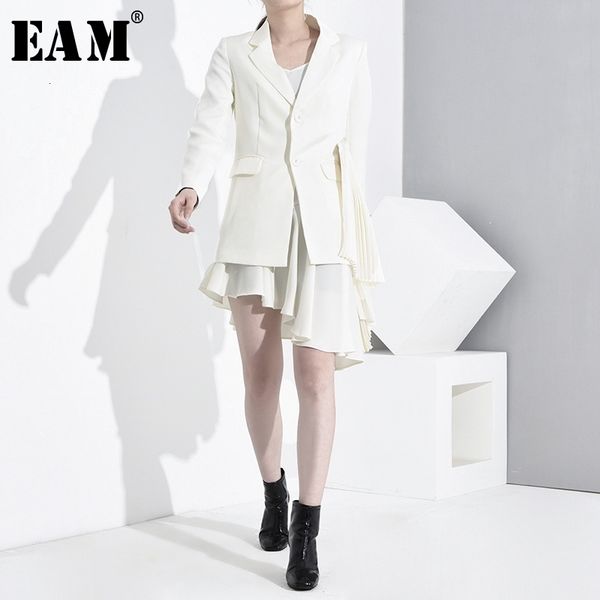 

[eam] loose fit asymmetrical two pieces pleated jacket new lapel long sleeve women coat fashion tide spring autumn 1a5020 201017, Black;brown