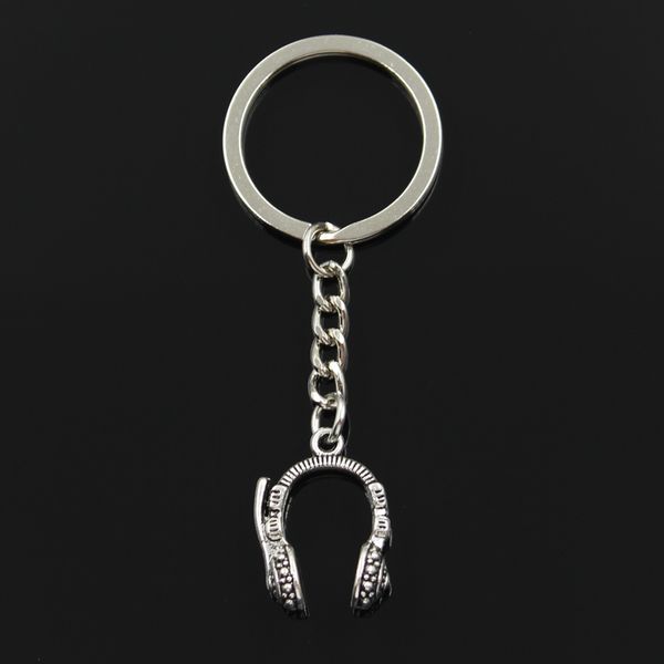 

fashion 30mm key ring metal key chain keychain jewelry antique bronze silver color plated earphone headphones 25x18mm pendant