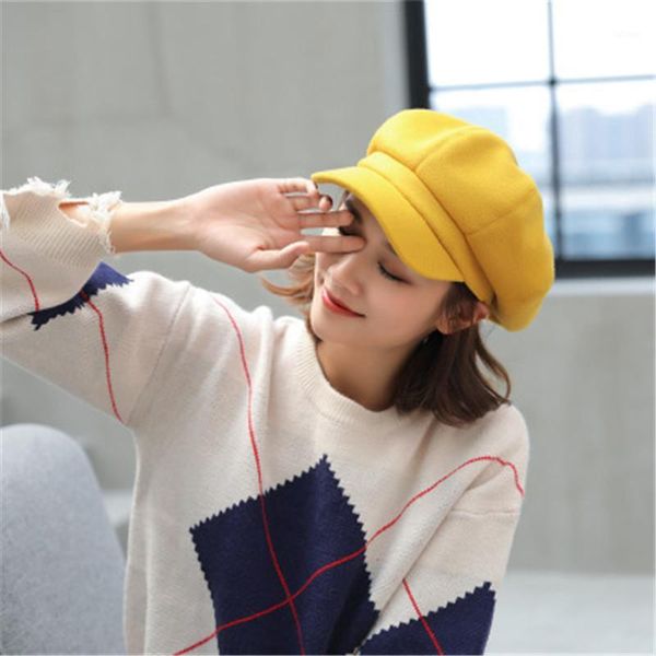 

woolen berets caps for women soft warm octagonal cap female 2020 spring new fashion leisure artist painter newsboy hats rm501791, Blue;gray