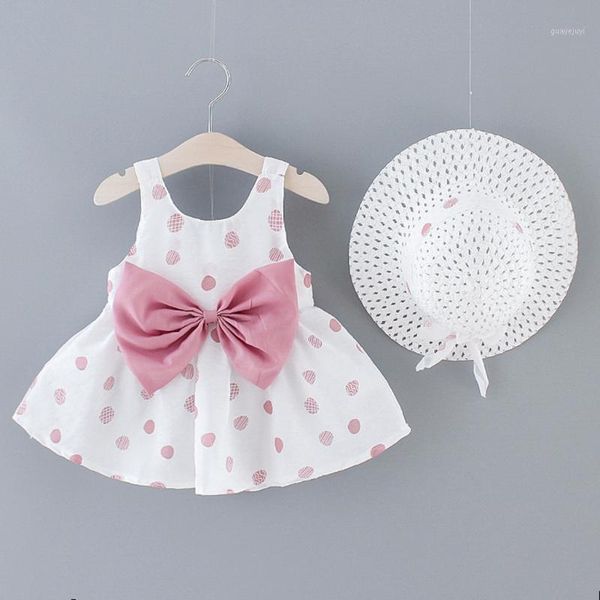 

baby girls dress 2020 summer girl kids sleeveless print polka dot birthday party princess dress with hat toddler girls clothes1, Red;yellow