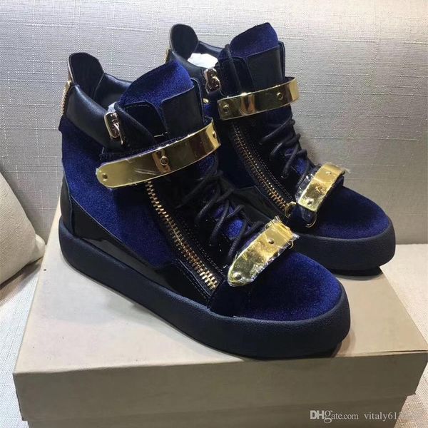 

new design women and men fashion sneakers high shoes casual zipper metal buckle strap boots, Black