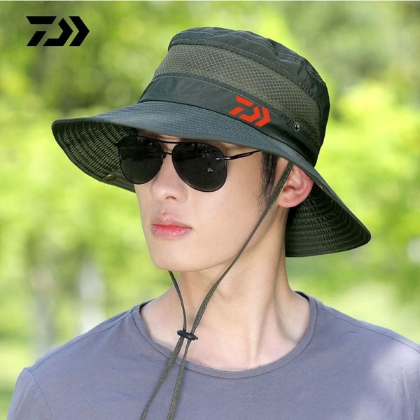 

daiwa men fashion hat summer fishing mountaineering hat solid color men outdoor fungus sun hat y200714, Blue;gray