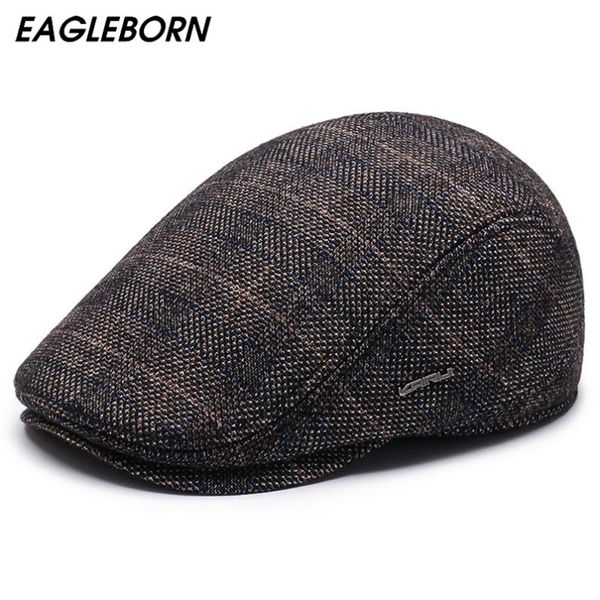 

berets winter men square plaid dad hat cold-proof ear protection beret warm middle-aged elderly high quality, Blue;gray