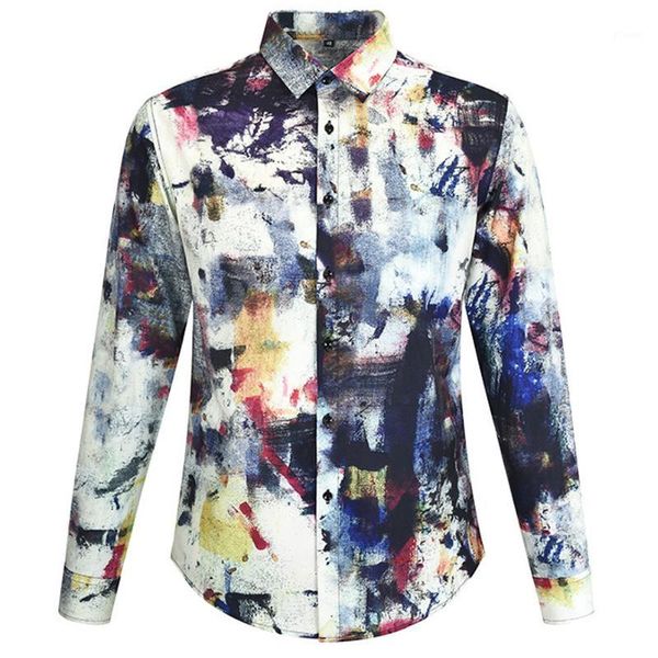 

men shirts 2020 autumn fashion printing apparel comfort casual long-sleeve shirts catwalk clothing chemises1, White;black