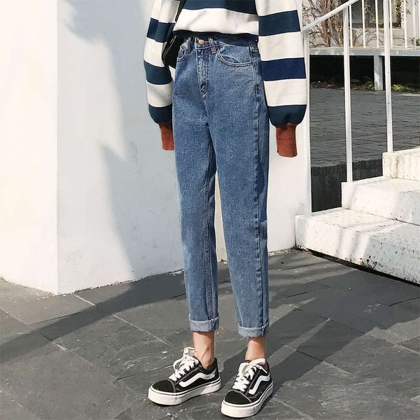 

spring summer 2021 korean radish for women with thin straight tube curly feet and women's black jeans, Blue
