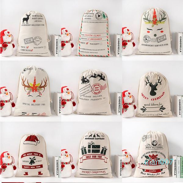 

2oersacks gift bags cotton canvas monogrammable sack drawstring bag christmas decorations santa claus deer dhf1330